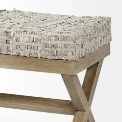 Entryway Furniture-Kirkland's Home Beige Woven Leather X-Base Bench Gray/Tan
