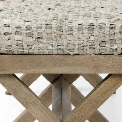 Entryway Furniture-Kirkland's Home Beige Woven Leather X-Base Bench Gray/Tan