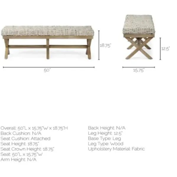 Entryway Furniture-Kirkland's Home Beige Woven Leather X-Base Bench Gray/Tan