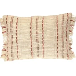 Pillows-Kirkland's Home Beige Woven Red Stripes Lumbar Pillow Tan
