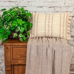 Pillows-Kirkland's Home Beige Woven Red Stripes Lumbar Pillow Tan