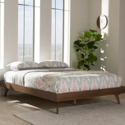 Beds & Headboards-Kirkland's Home Benjamin Walnut Tapered Leg King Bed Frame Brown