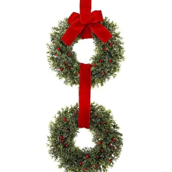Wreaths-Kirkland's Home Berries And Boxwood Double Wreath Green/Red