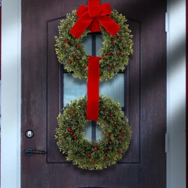 Wreaths-Kirkland's Home Berries And Boxwood Double Wreath Green/Red