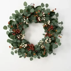 Wreaths-Kirkland's Home Berry Trio And Eucalyptus Christmas Wreath, 24 In. Green/Red/Yellow/White