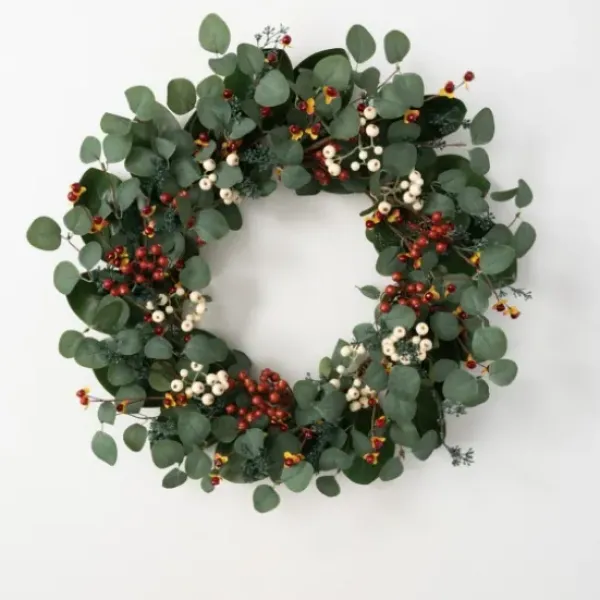 Wreaths-Kirkland's Home Berry Trio And Eucalyptus Christmas Wreath, 24 In. Green/Red/Yellow/White