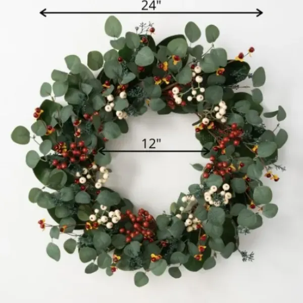 Wreaths-Kirkland's Home Berry Trio And Eucalyptus Christmas Wreath, 24 In. Green/Red/Yellow/White