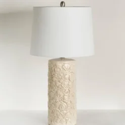Table Lamps-Kirkland's Home Berto Glazed Floral Table Lamp Ivory