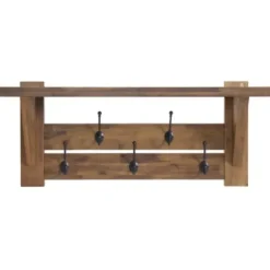 Hooks-Kirkland's Home Beth Acacia Wood Wall Shelf With Hooks