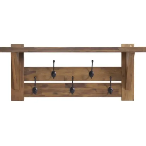 Hooks-Kirkland's Home Beth Acacia Wood Wall Shelf With Hooks