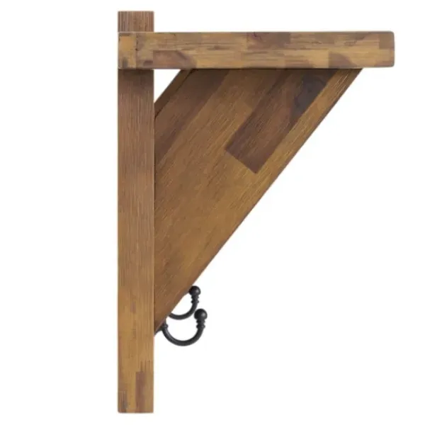 Hooks-Kirkland's Home Beth Acacia Wood Wall Shelf With Hooks
