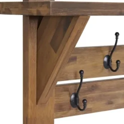Hooks-Kirkland's Home Beth Acacia Wood Wall Shelf With Hooks