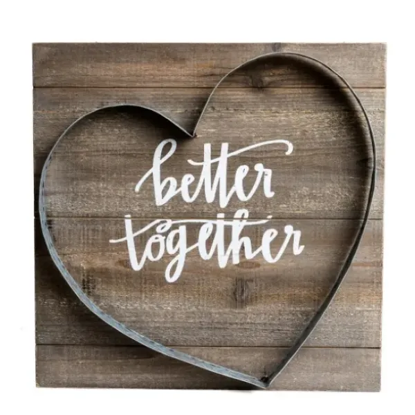 Wall Quotes & Signs-Kirkland's Home Better Together Metal And Wood Plank Wall Plaque Brown/Silver