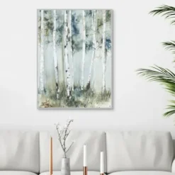 Framed Art-Kirkland's Home Birch Blue Forest Framed Canvas Art Print White/Blue/Green