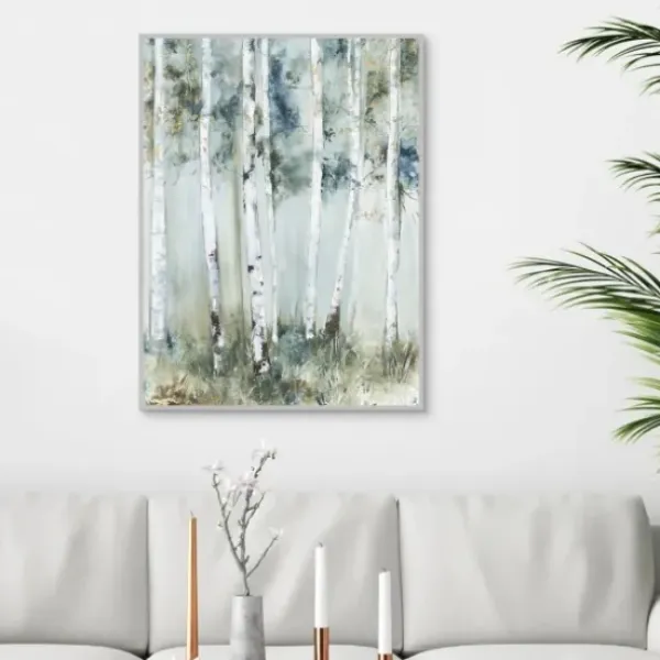 Framed Art-Kirkland's Home Birch Blue Forest Framed Canvas Art Print White/Blue/Green
