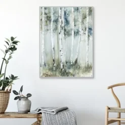 Framed Art-Kirkland's Home Birch Blue Forest Framed Canvas Art Print White/Blue/Green