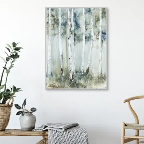 Framed Art-Kirkland's Home Birch Blue Forest Framed Canvas Art Print White/Blue/Green