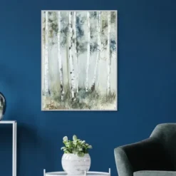 Framed Art-Kirkland's Home Birch Blue Forest Framed Canvas Art Print White/Blue/Green