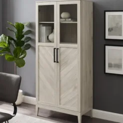 Cabinets & Sideboards-Kirkland's Home Birch Chevron Wooden Storage Cabinet Tan
