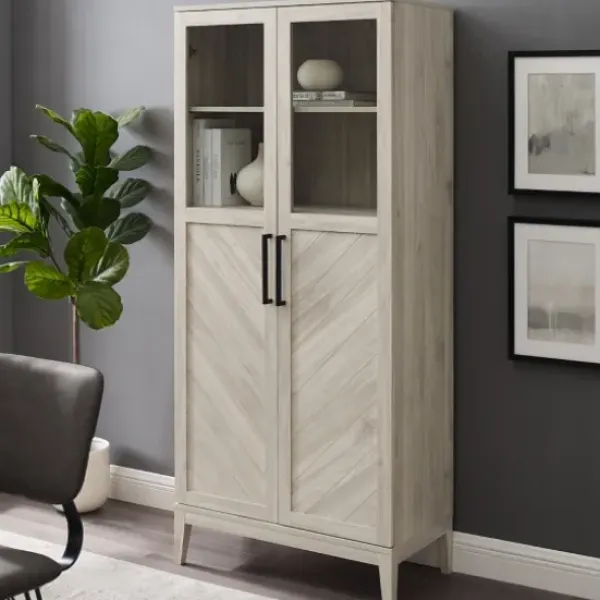 Cabinets & Sideboards-Kirkland's Home Birch Chevron Wooden Storage Cabinet Tan