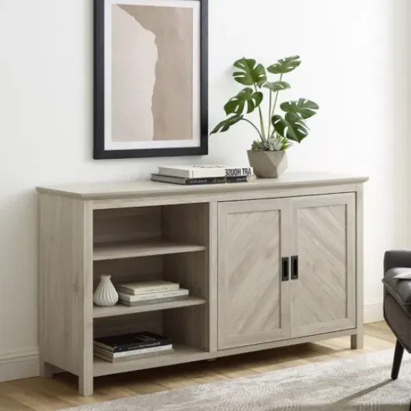 Cabinets & Sideboards-Kirkland's Home Birch 2-Door Chevron Cabinet Tan