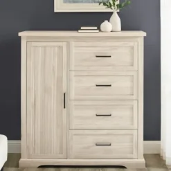 Dressers & Chests-Kirkland's Home Birch Grooved 4-Drawer Dresser With Wardrobe Tan