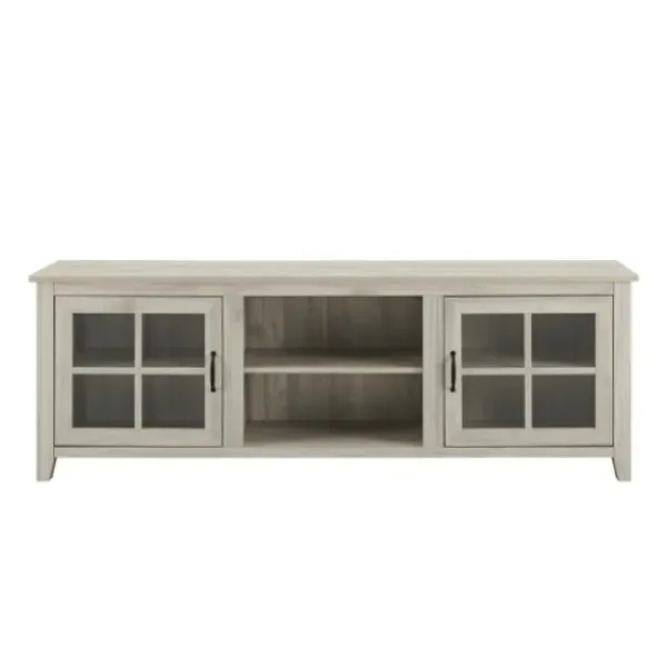 Tv Stands & Media Consoles-Kirkland's Home Birch Wood And Glass Door Tv Stand White