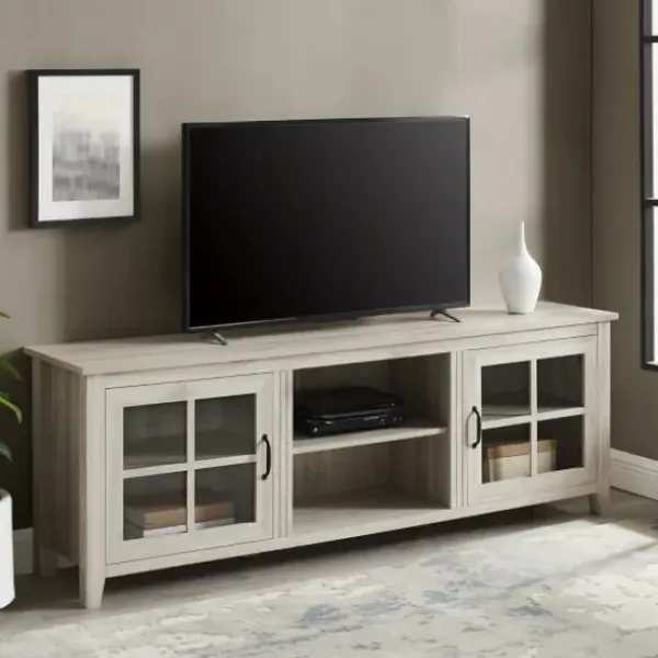 Tv Stands & Media Consoles-Kirkland's Home Birch Wood And Glass Door Tv Stand White
