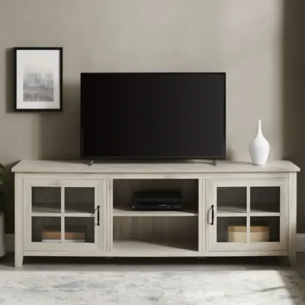 Tv Stands & Media Consoles-Kirkland's Home Birch Wood And Glass Door Tv Stand White