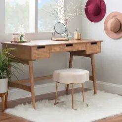 Office Furniture-Kirkland's Home Birch Wood And Rattan Desk