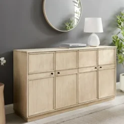 Cabinets & Sideboards-Kirkland's Home Birch Wood 4-Door Sideboard Ivory