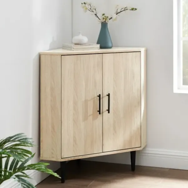 Cabinets & Sideboards-Kirkland's Home Birch Wood Finish Corner Cabinet Tan