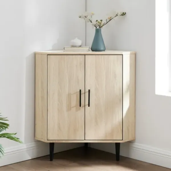 Cabinets & Sideboards-Kirkland's Home Birch Wood Finish Corner Cabinet Tan