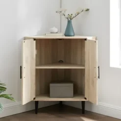 Cabinets & Sideboards-Kirkland's Home Birch Wood Finish Corner Cabinet Tan