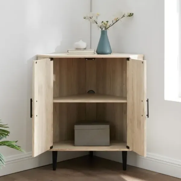 Cabinets & Sideboards-Kirkland's Home Birch Wood Finish Corner Cabinet Tan