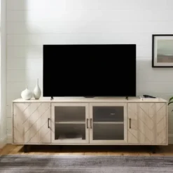 Tv Stands & Media Consoles-Kirkland's Home Birch Wood Herringbone 4-Door Tv Stand