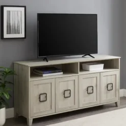 Tv Stands & Media Consoles-Kirkland's Home Birch Wooden Door Modern Tv Stand Ivory