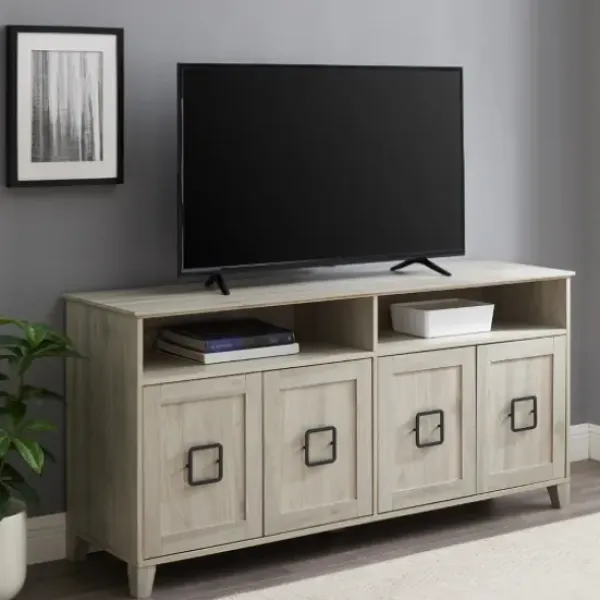 Tv Stands & Media Consoles-Kirkland's Home Birch Wooden Door Modern Tv Stand Ivory