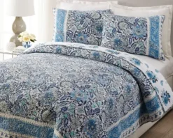 Quilts-Kirkland's Home Bisou Floral Full/Queen 3-Pc. Quilt Set Blue