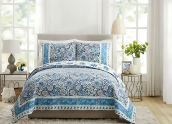 Quilts-Kirkland's Home Bisou Floral King 3-Pc. Quilt Set Blue