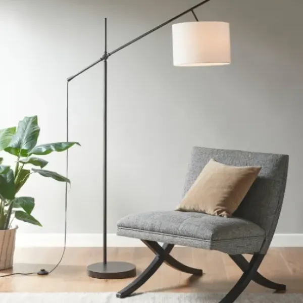 Floor Lamps-Kirkland's Home Black Adjustable Arm Modern Floor Lamp White