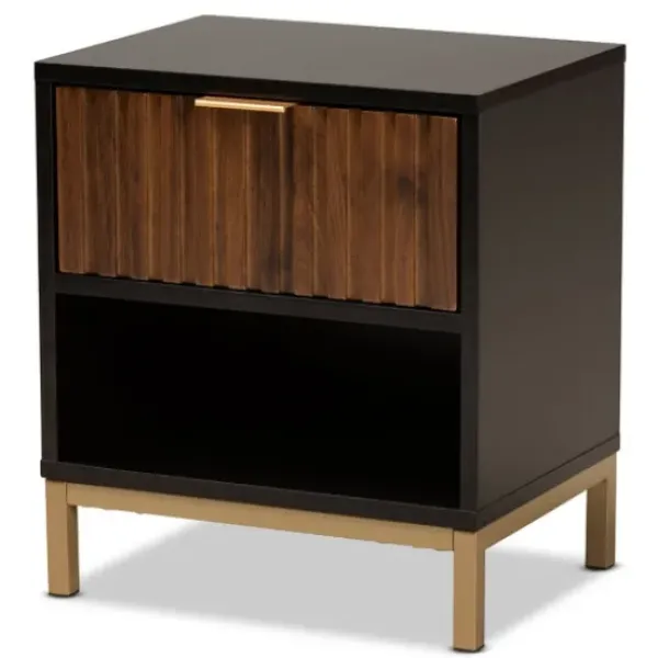 Nightstands-Kirkland's Home Black And Brown Single Drawer Nightstand Black/Brown