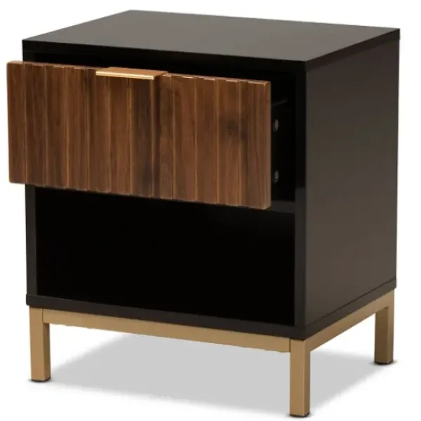 Nightstands-Kirkland's Home Black And Brown Single Drawer Nightstand Black/Brown