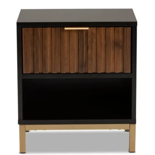 Nightstands-Kirkland's Home Black And Brown Single Drawer Nightstand Black/Brown