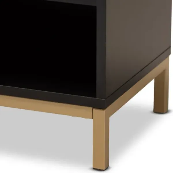 Nightstands-Kirkland's Home Black And Brown Single Drawer Nightstand Black/Brown