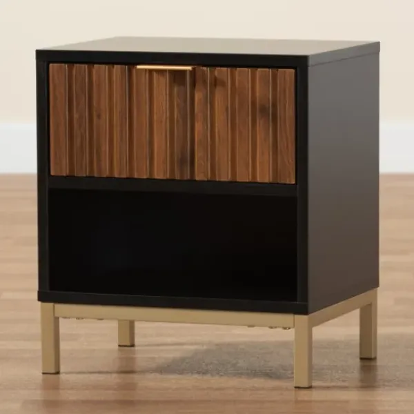Nightstands-Kirkland's Home Black And Brown Single Drawer Nightstand Black/Brown