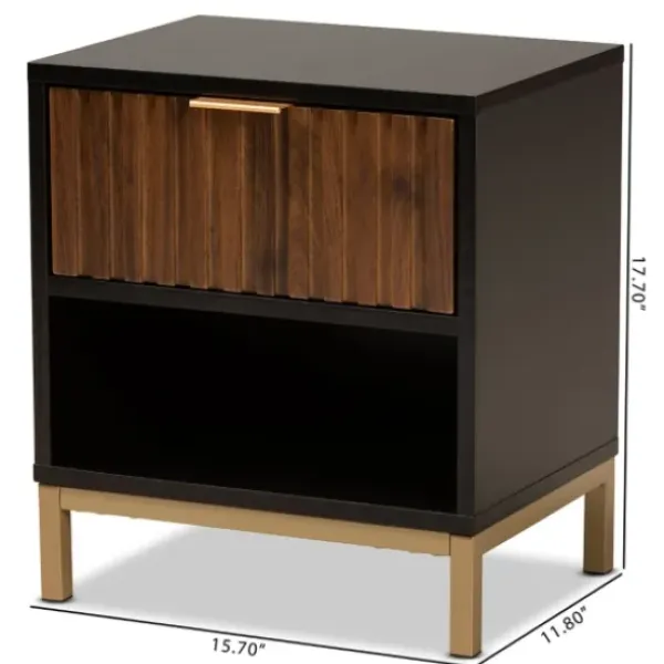 Nightstands-Kirkland's Home Black And Brown Single Drawer Nightstand Black/Brown