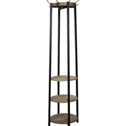 Entryway Furniture-Kirkland's Home Black And Brown Wood And Metal Shelf Coat Rack