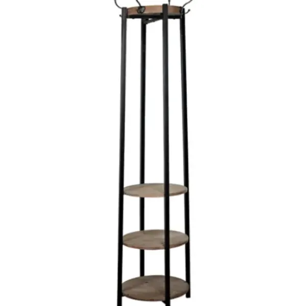 Entryway Furniture-Kirkland's Home Black And Brown Wood And Metal Shelf Coat Rack
