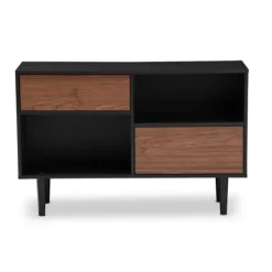 Cabinets & Sideboards-Kirkland's Home Black And Brown Wood Open Shelf Cabinet